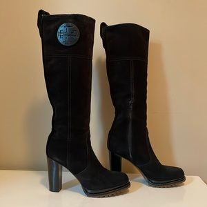 Tory Burch Black Suede Knee High Boots w/ Rubber Treaded Soles